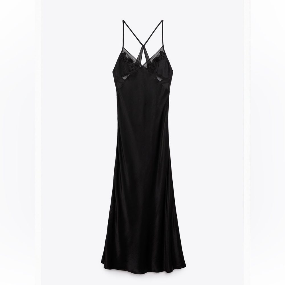 Zara Embroidered Satin Effect Long Dress. Like New Only Worn Once Size XXL.
